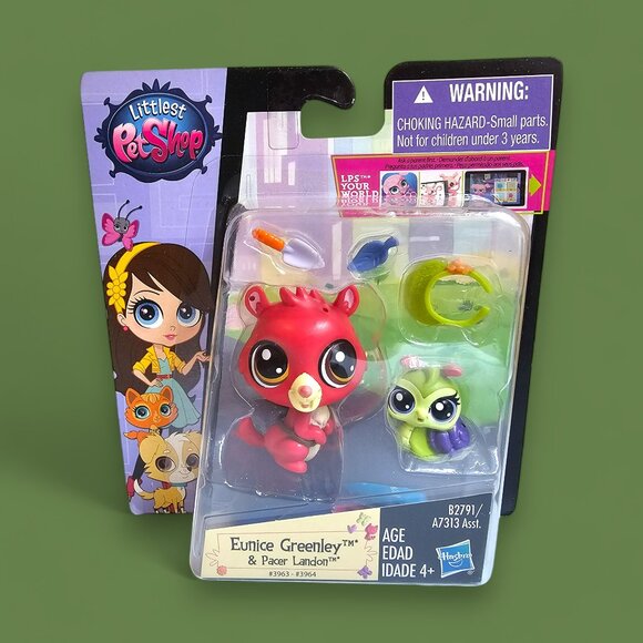 Hasbro Littlest Pet Shop #3963 Eunice Greenley Chipmunk #3964 Pacer Snail LPS - Picture 1 of 6